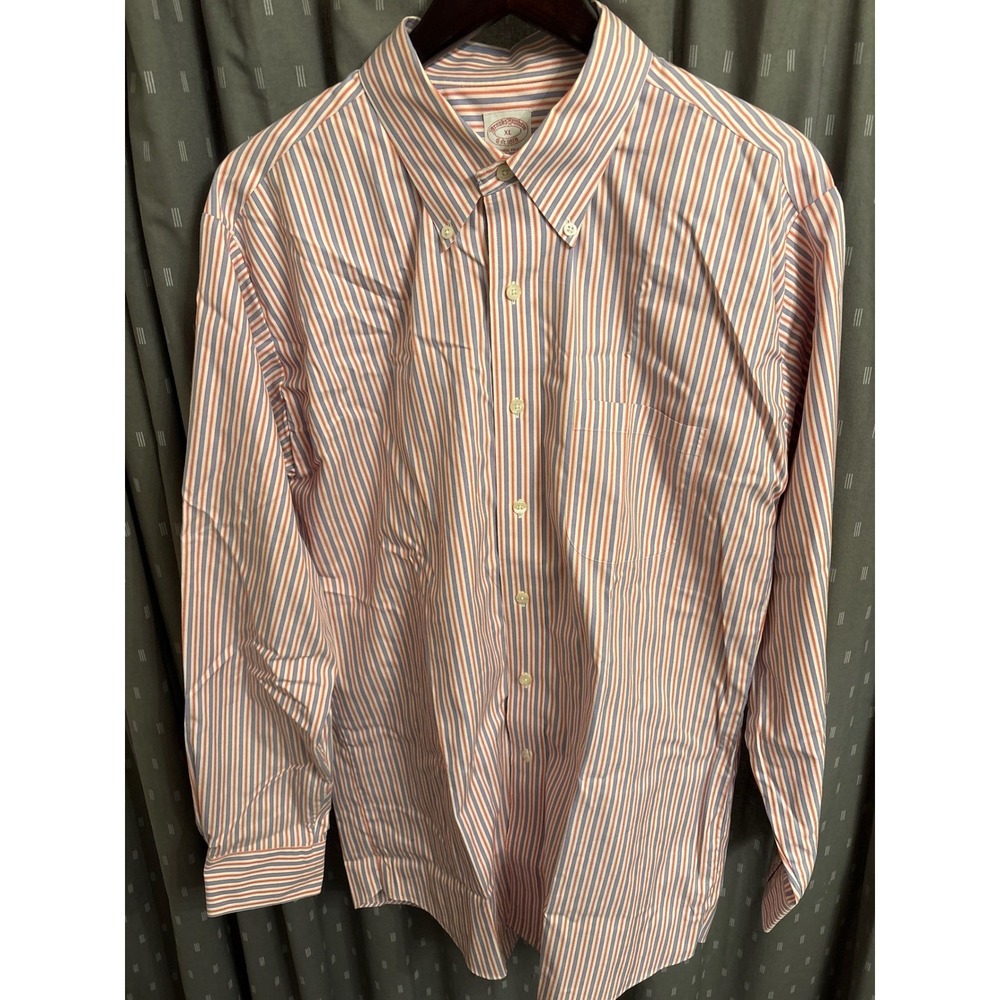 Brooks Brothers Non-Iron Striped Button Down Shirt Mens XL Blue Red White